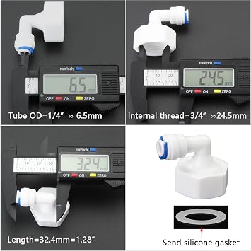 3/4 internal thread elbow 1/4 outer diameter push in quick connect, reverse osmosis water filter hose double joint, pre purifier, water purifier, water pipe kit, FNPT internal thread plastic adapter