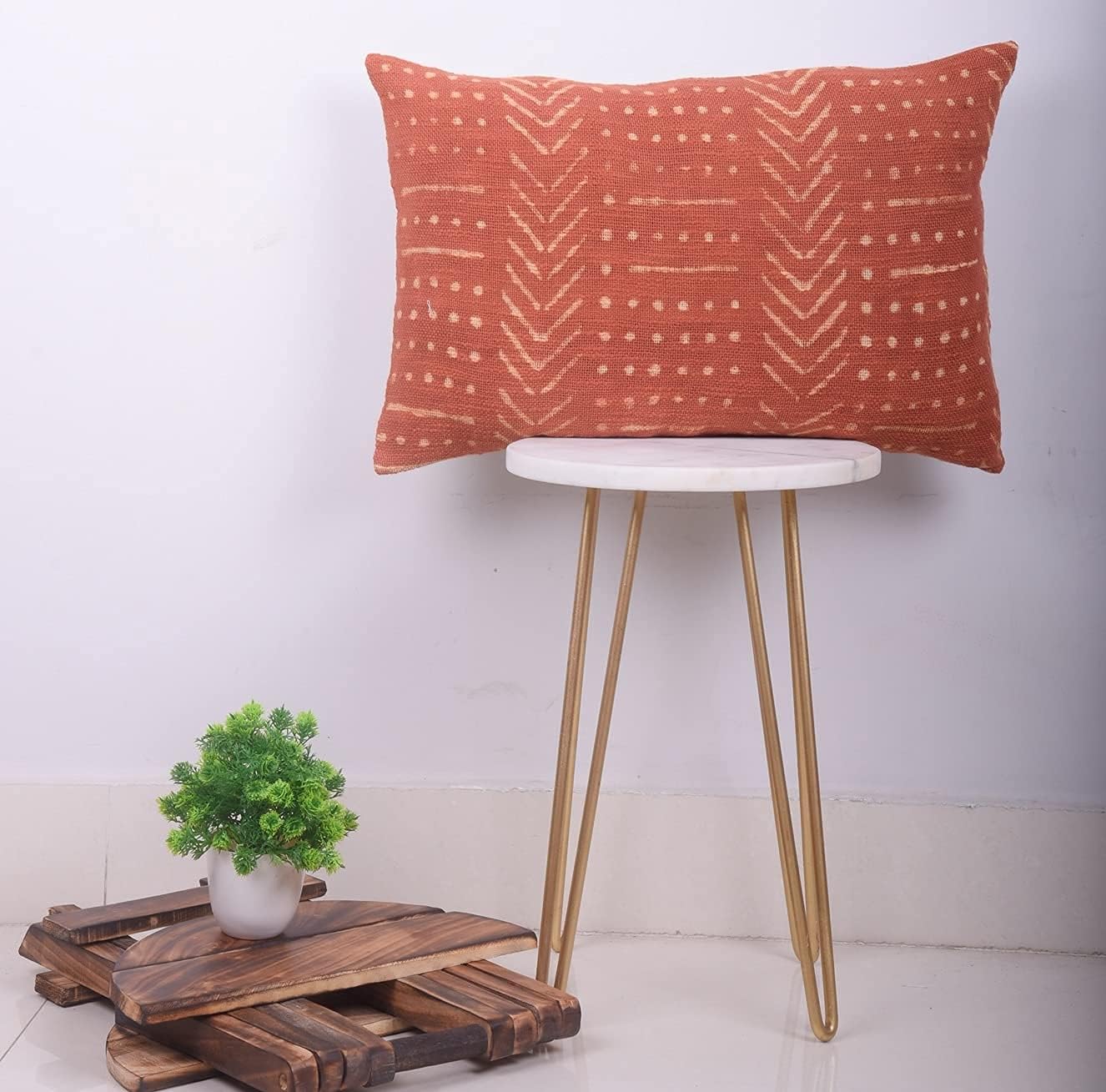 Trade Star Decorative Handwoven Sofa Pillow Case Handloomed Cushion Case 100% Cotton Throw Pillow Cover for Living Room Indian Spring Pillow Cover Fall Decor Case (Rust Snow 12X18 INCHES)