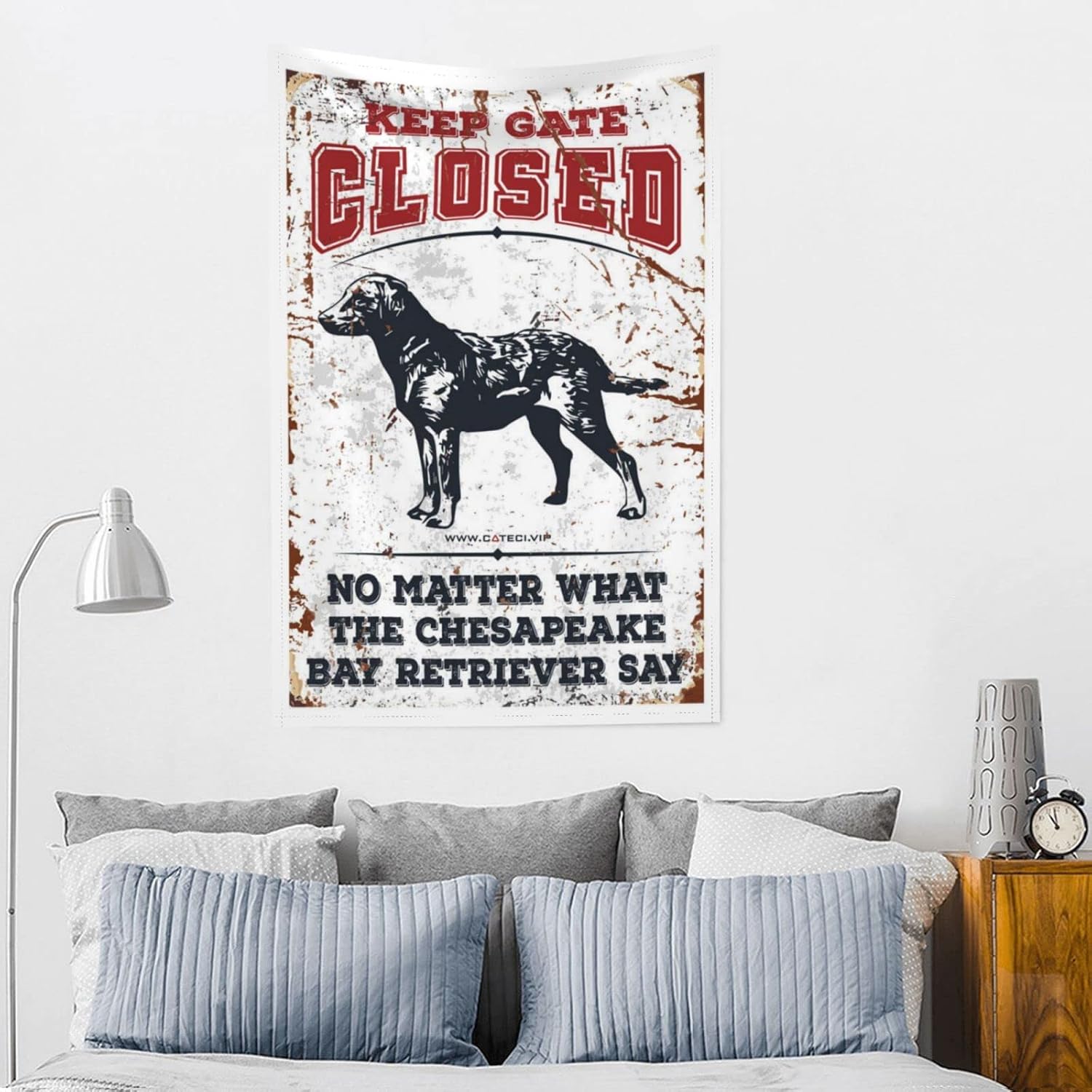 Home Decor for Men Keep Gate Closed No Matter What The Chesapeake Bay Retriever Say Tapestry Gaming Room Home Decor Men(75X100CM) image 3