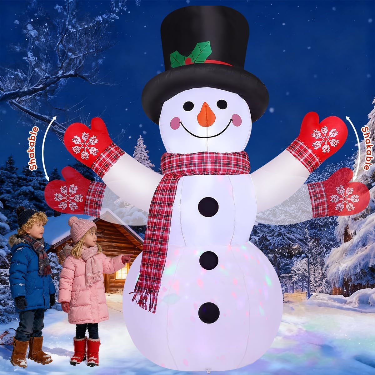 comin 8 ft christmas inflatables outdoor decorations inflatable snowman shaking hand blow ups with built-in leds for yard party lawn decor