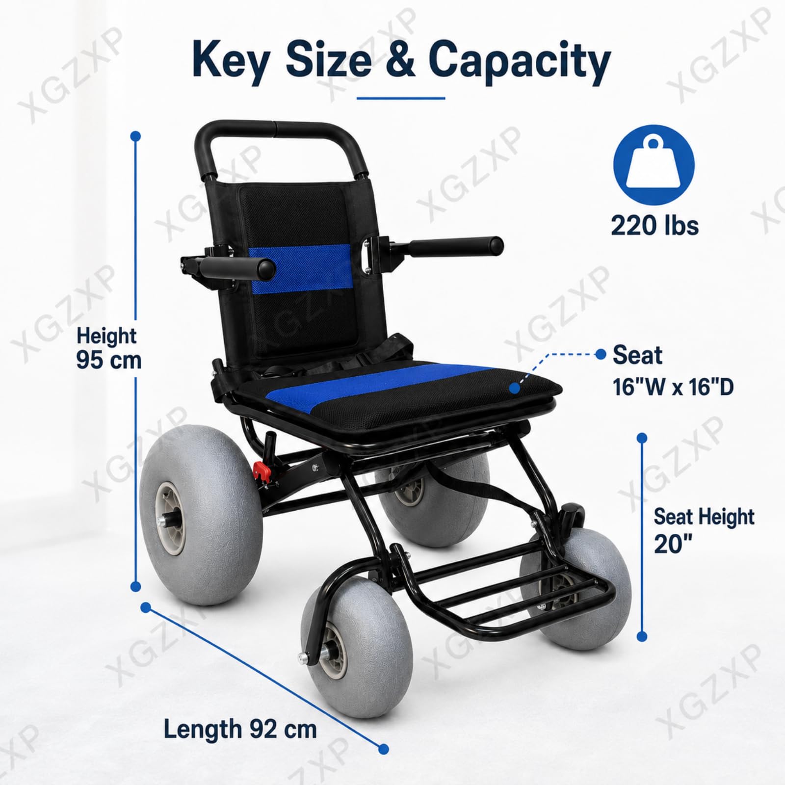Silla De Ruedas Todoterreno Para Playa, Plegable, Con Neumáticos Anchos, Capacidad De 100 Kg, Reposapiés Plegable, Para Playa, Césped, Grava Y Acceso Al Agua