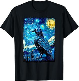 Crow Lover Raven Starry Night Style Painting, Van Gogh T-Shirt