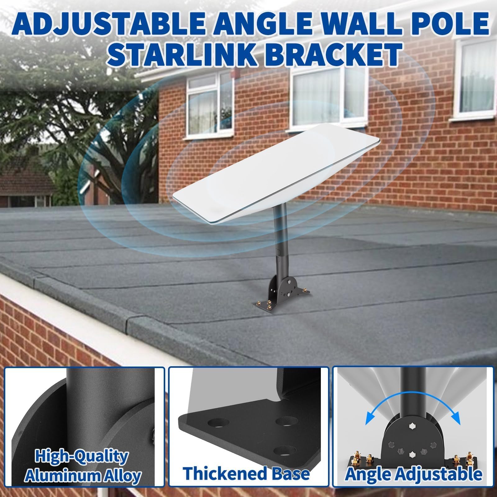 Bingfu Soporte Robusto y Más Grueso para Antena Parabólica de Internet por Satélite Starlink Gen2 V2 - Kit de Montaje en Poste de Pared Resistente con Accesorios de Soporte de Angulo Ajustable