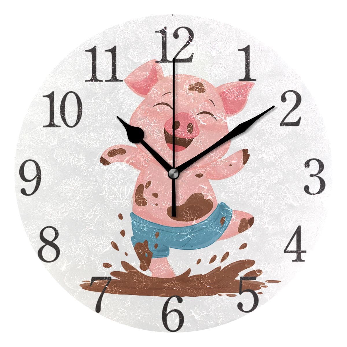 Horloge murale cochon avec chiffres arabes pour salle de bain