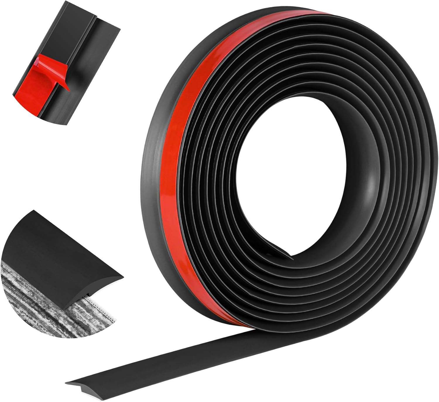 20Ft Floor Transition Strip Self Adhesive Carpet to Tile Floor Edging Trim PVC Threshold Strips, Peel and Stick Floor Joining Strip Suitable for Threshold Height Less Than 5mm(Black)