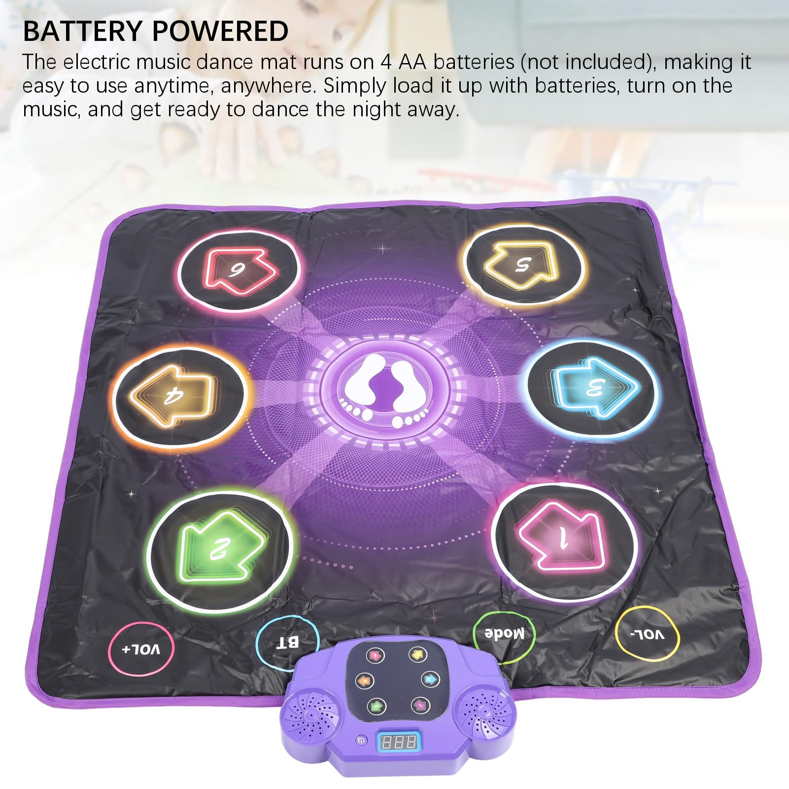 Alfombra de baile iluminada, juguete inalámbrico con Bluetooth, almohadilla de juego portátil para bailar, antideslizante, 6 botones para casa, fiesta