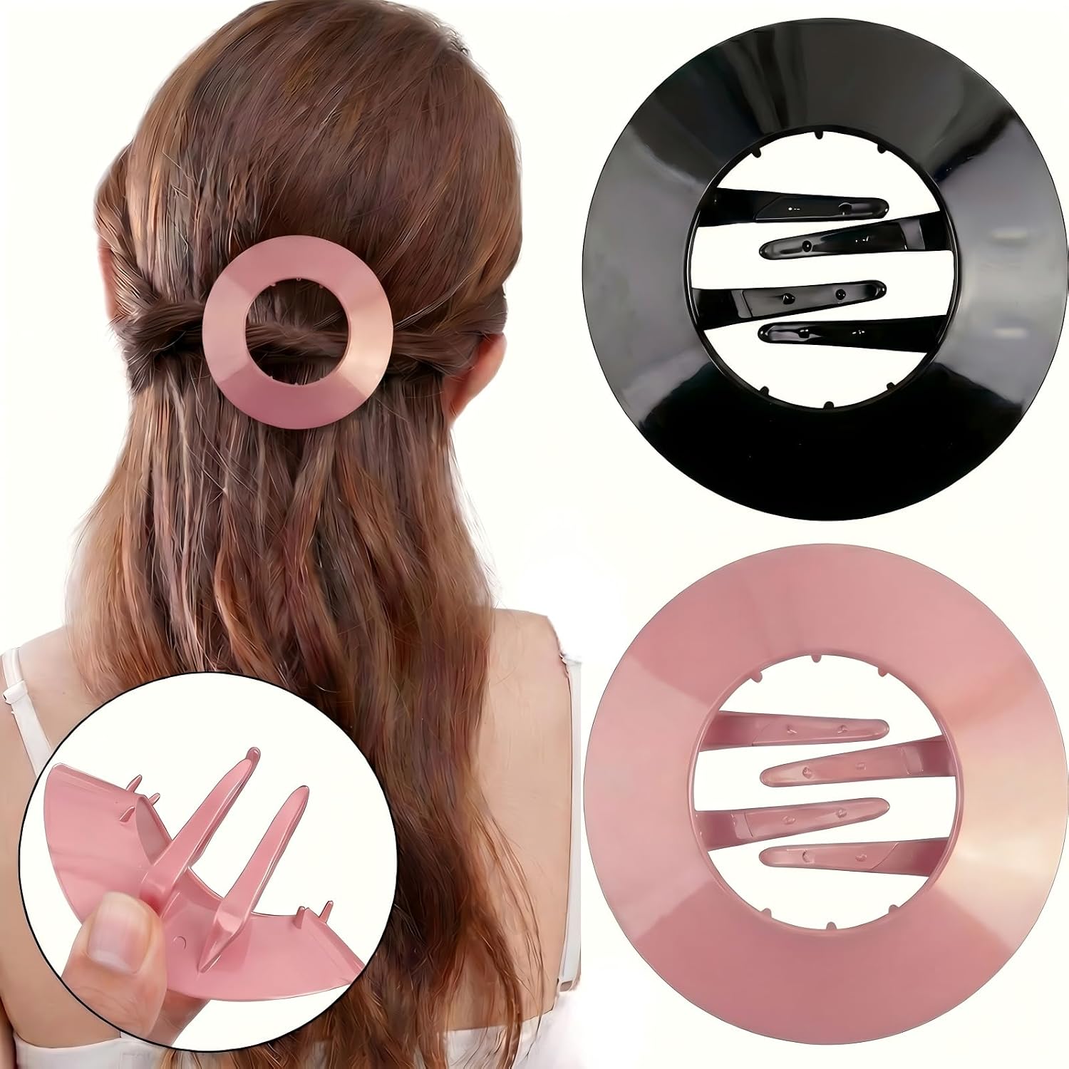 2 Pcs Flexible Flat Hair Clips for Women, Glossy Non-Slip Flat Claw Clips for Thick Hair, Easy Grip French Hair Barrettes, No Crease Styling Accessories for Thin Long Hair (2, Black + Pink)