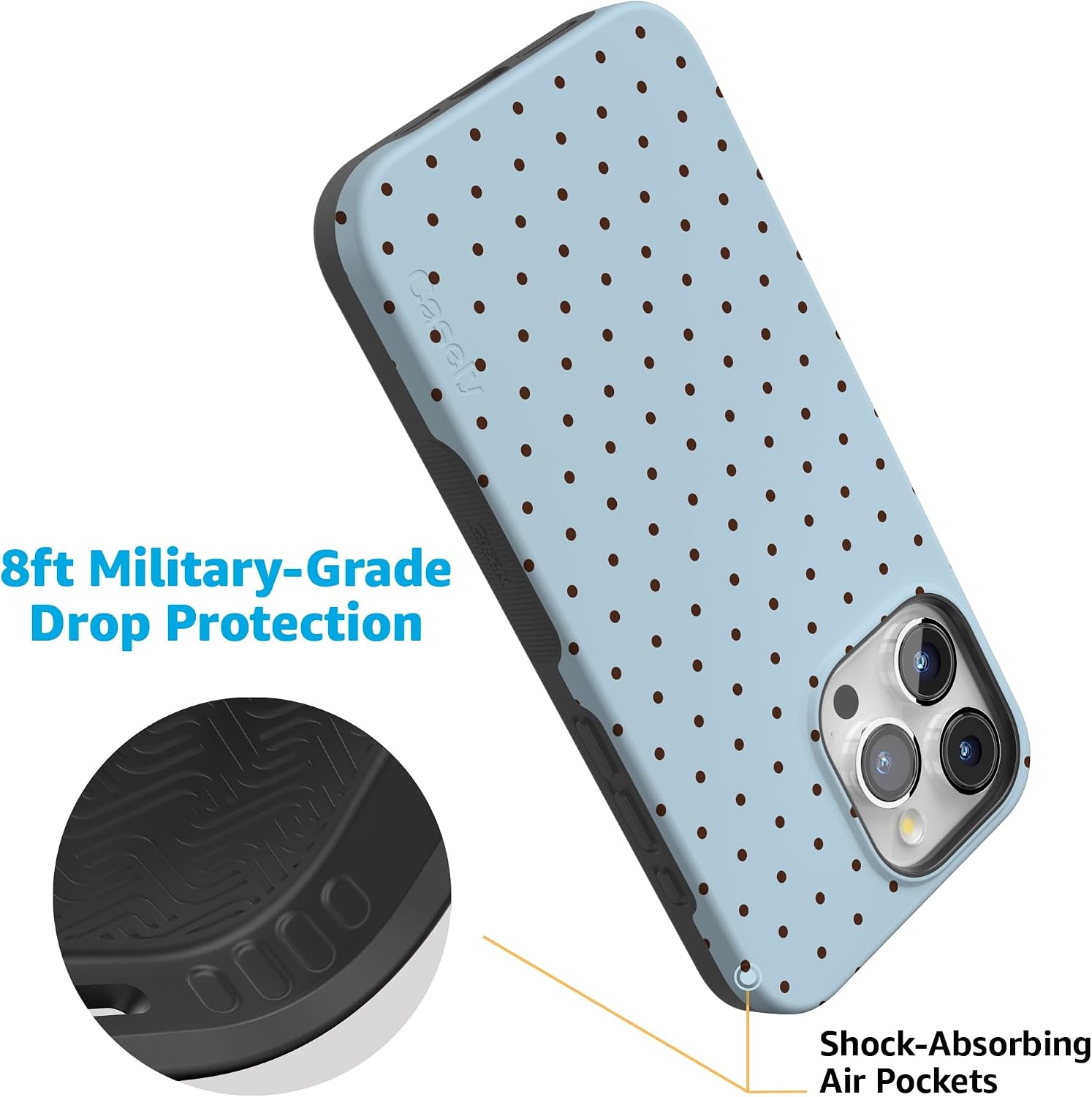Casely iPhone 15 Pro Max Case | On the Dot | Blue & Brown Polka Dot | Bold Protective Design | Compatible with MagSafe