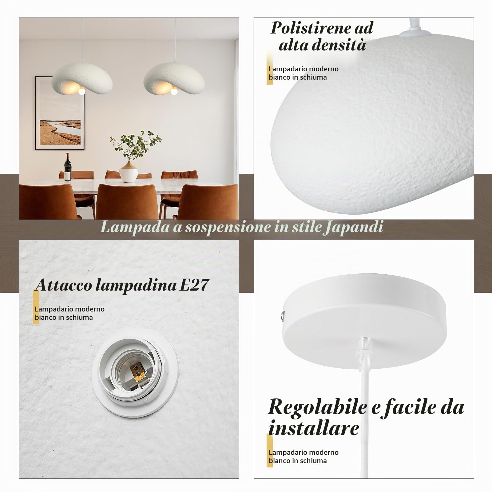 Lampadario Moderno A Forma Di Nuvola, Lampadario In Stile Giapponese Wabi-Sabi, Lampada A Sospensione Bianca E27, Cappello Per Sala Da Pranzo, Isola Della Cucina, Camera Da Letto, Plafoniera. 40 Cm