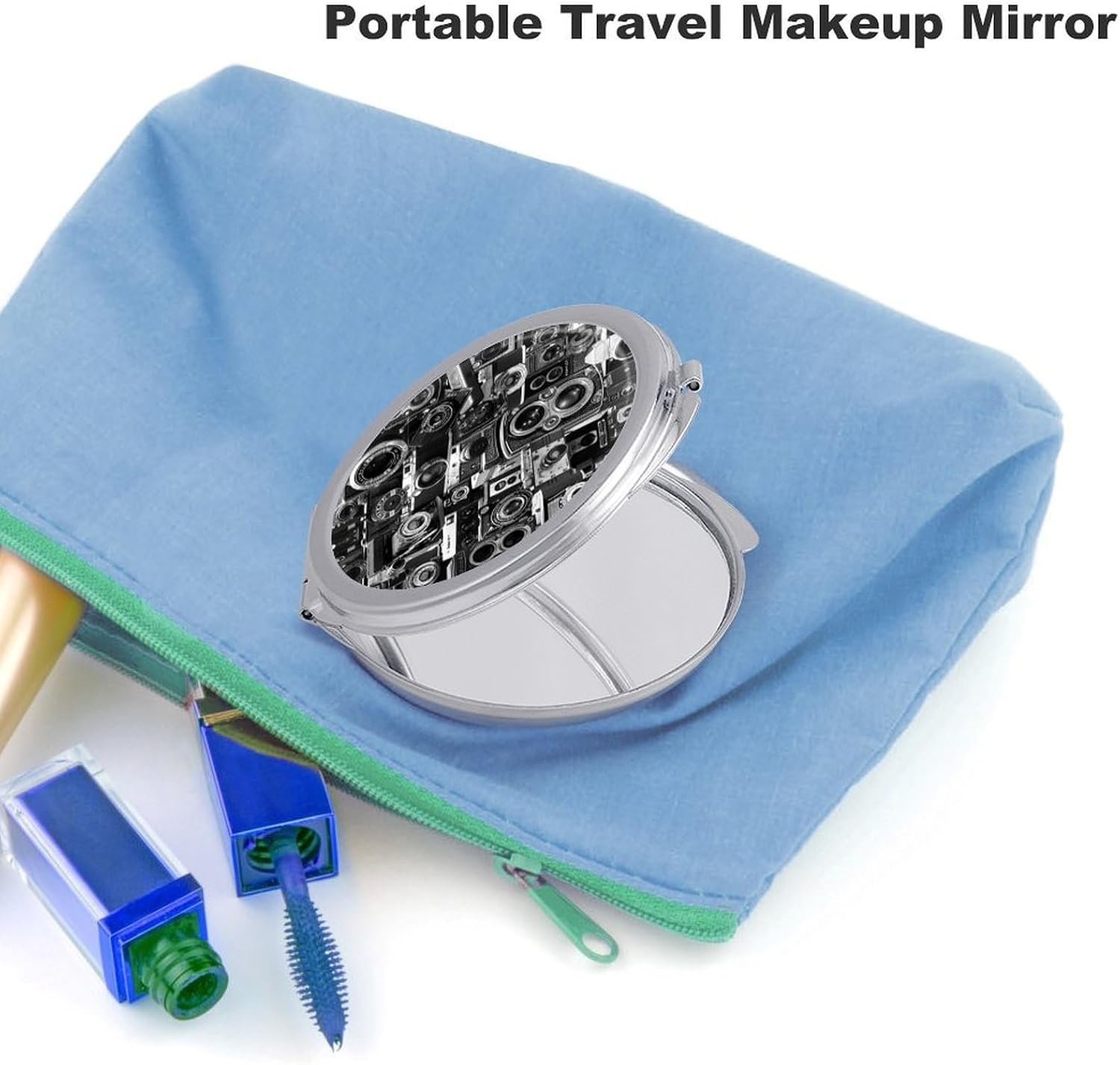 Vintage Camera Compact Mirror for Purse 1X/2X Magnifying Travel Makeup Mirrors Ultra Slim Small Pocket Mirror Portable Folding Travel Mirrors Gift for Mom Friend Sister Wife image 3