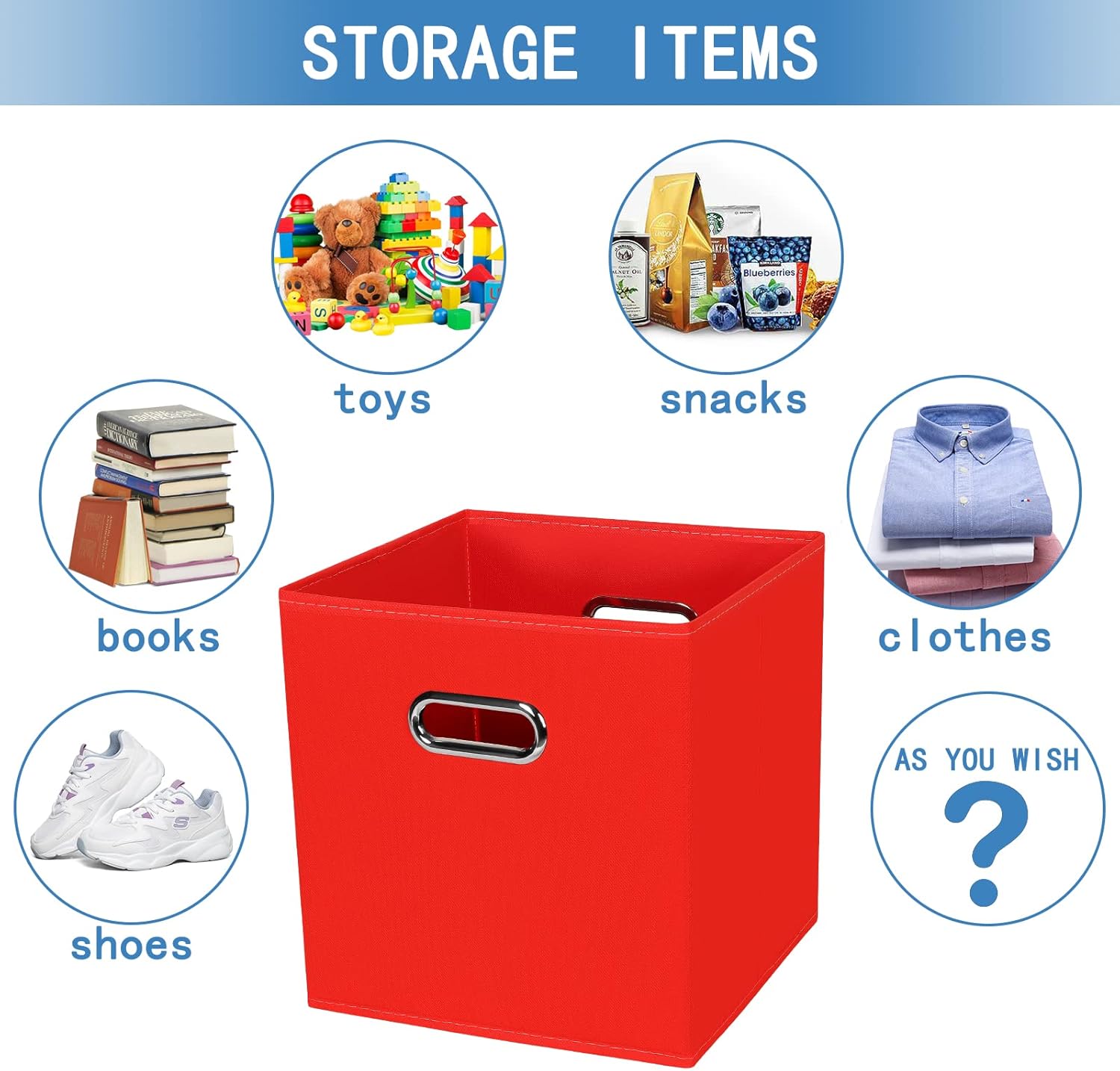 STOREONE 13 Inch Cube Organizer Bins ,Black Fabric Storage Bins，Foldable Storage Bins Basket with Dual Handles Fabric Organizer Bins and Storage Box，Set of 6,Red