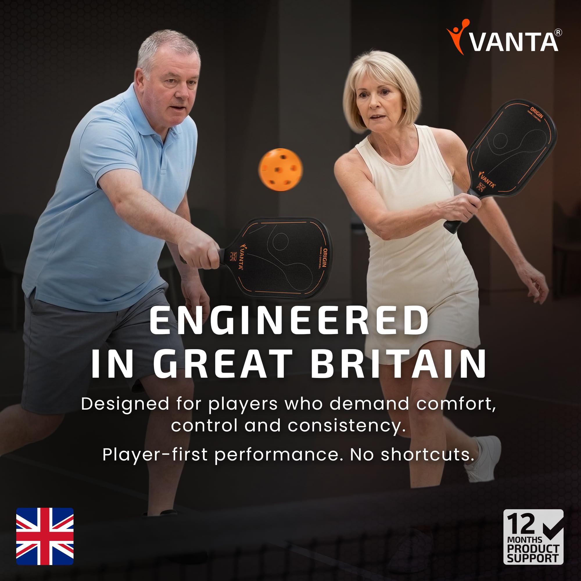 VANTA ORIGIN | Set di pagaie per pickleball per principianti | 2 pagaie, 4 palline e custodia | Due pagaie da 16 mm, 4 palline da interno e custodia per il trasporto in un set completo per principianti, coppie e famiglie.