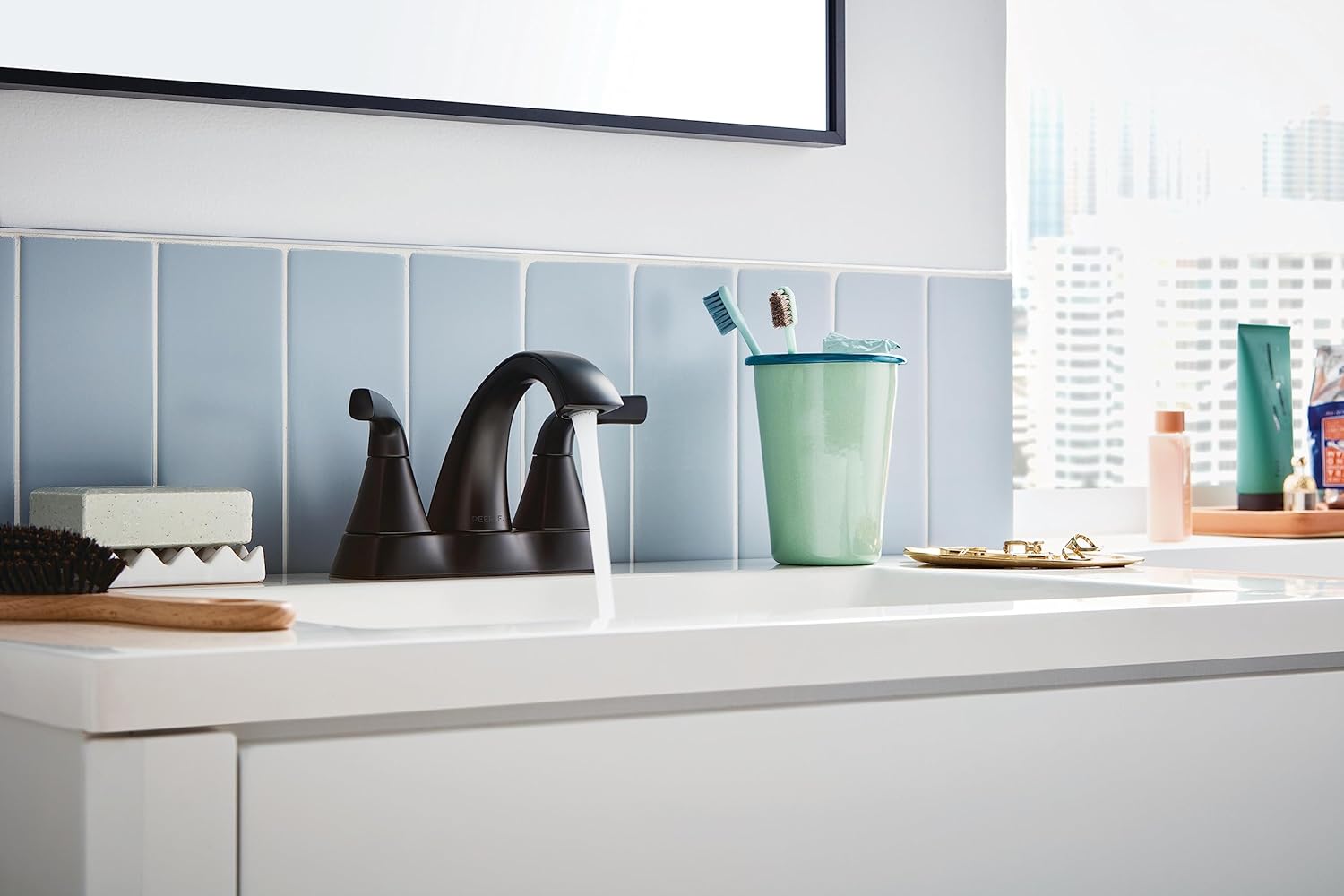 Peerless Parkwood Centerset Bathroom Faucet, Black Bathroom Faucet for Bathroom Sink, Bathroom Sink Faucet, Metal Drain Assembly, Matte Black P2535LF-BL