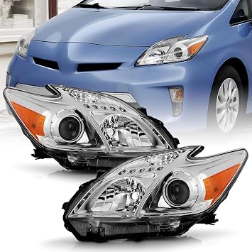 KEEKPO - For 2012 2013 2014 2015 Toyota Prius Chrome Housing Projector Headlights Headlamps Pair Replacement Left+Right