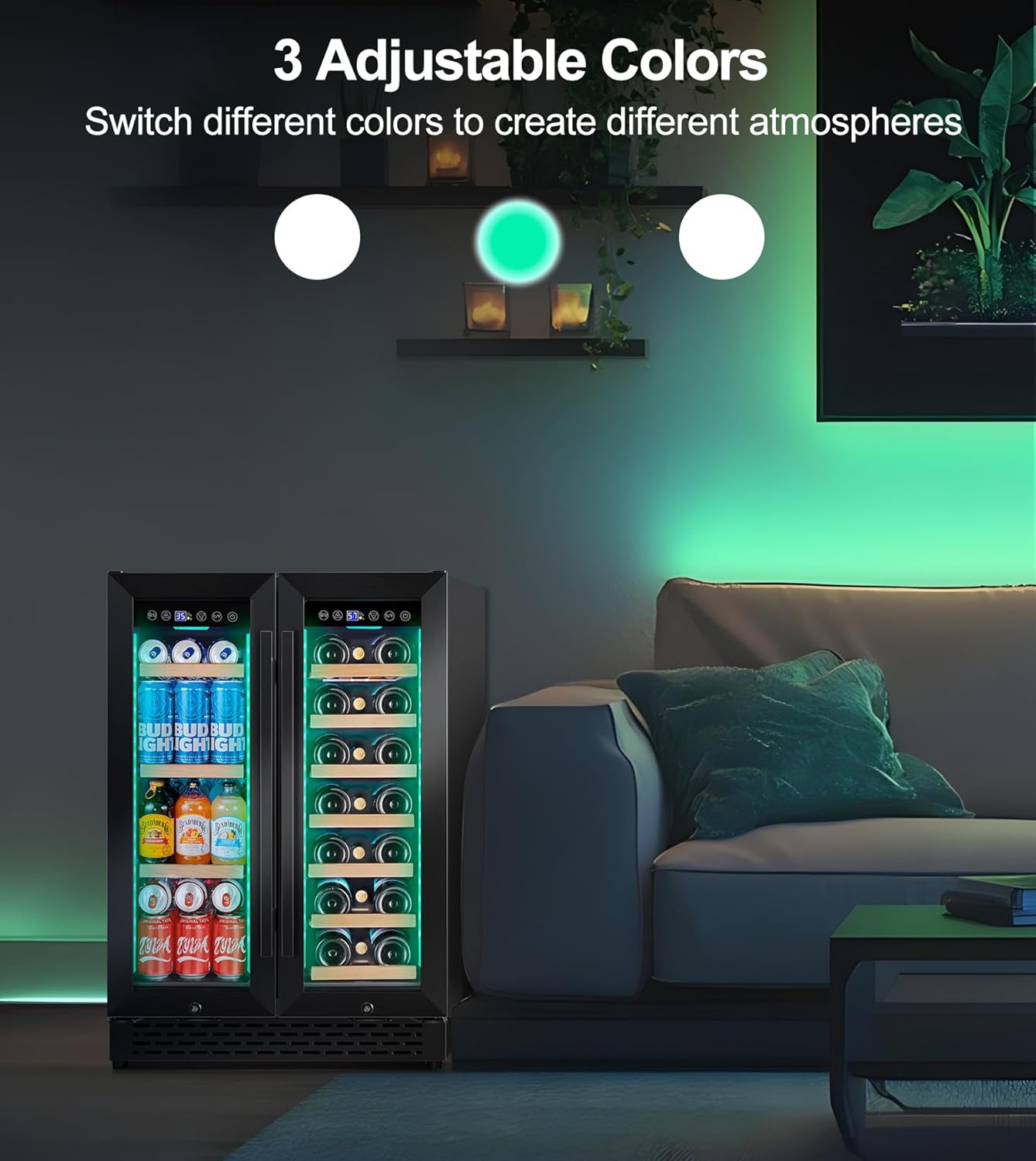 24'' Beverage Refrigerator Wine Fridge with 3 Layers Drawer Dual Temperature Zone