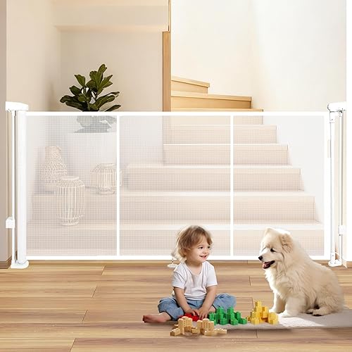 Miniatura 13 de Puerta retráctil para bebés de 200.1 pulgadas, extra ancha, puerta retráctil para perros de 41 pulgadas de alto para escaleras, entradas, terrazas
