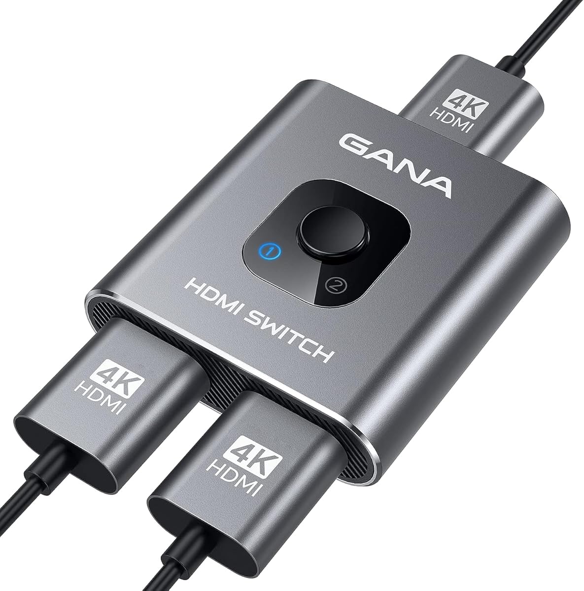 Gana HDMI Switch, HDMI Splitter, Aluminium HDMI Switcher, Bi-directional 2-in-1 Output or 1-in-2 Output Manual HDMI Switch, Supports HD, 4K, 3D, for HD TV / Fire Stick / Xbox / PS3 / PS4
