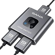 Gana HDMI Switch, HDMI Splitter, Aluminium HDMI Switcher, Bi-directional 2-in-1 Output or 1-in-2 Output Manual HDMI Switch, Supports HD, 4K, 3D, for HD TV / Fire Stick / Xbox / PS3 / PS4
