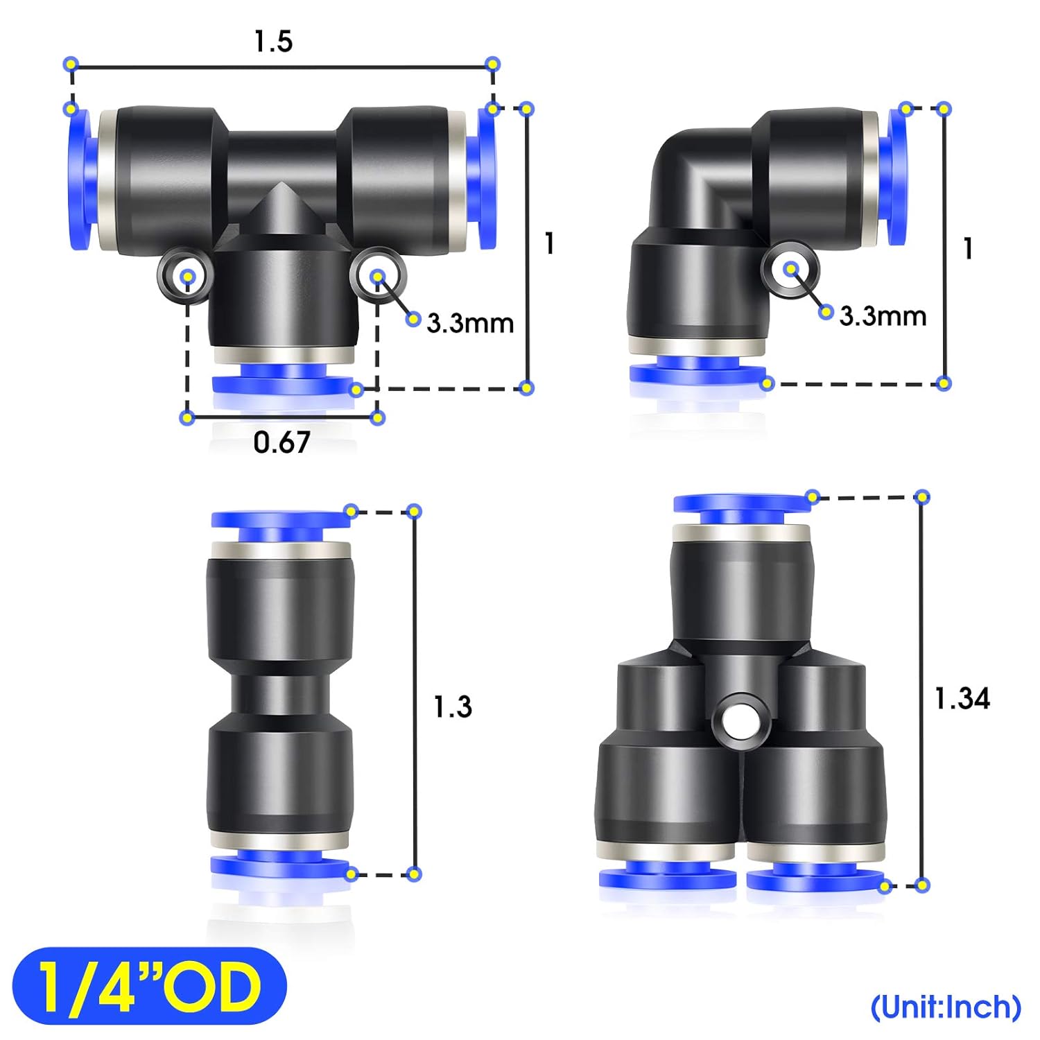 Exclusive Discount 🔥 TAILONZ PNEUMATIC 1/4 Inch od Push to Connect Fittings Pneumatic Fittings Kit 10 Spliters+10 Elbows+10 tee+10 Straight (40 pcs)