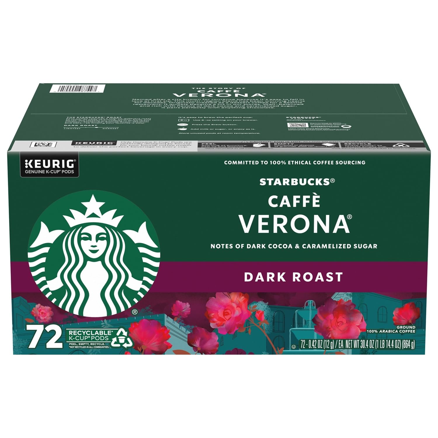 Starbucks Coffee Caffe Verona Dark Roast K-Cup Pod, 72 Count