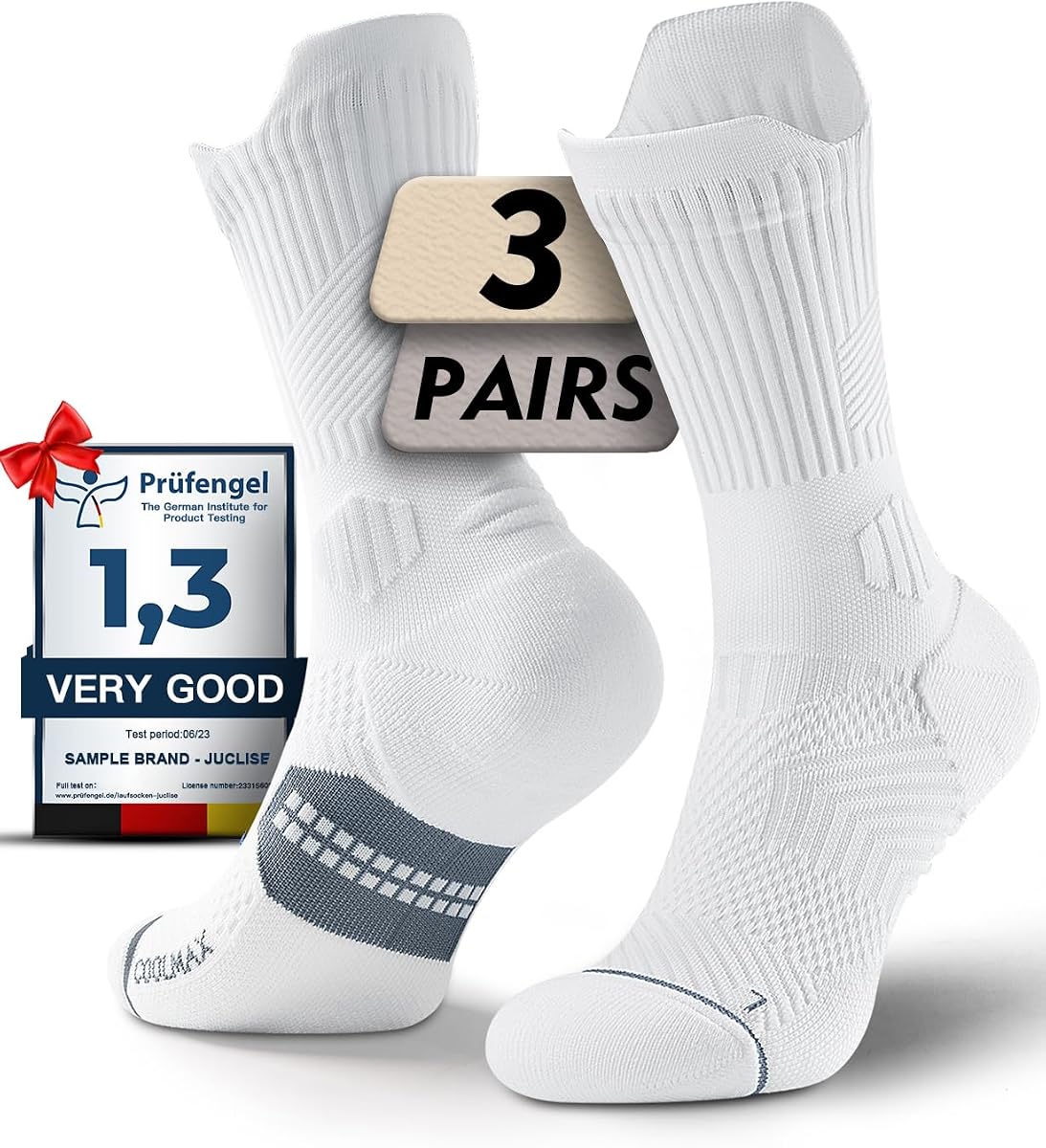 Compression Running Crew Socks, Coolmax Bamboo Viscose Lightweight