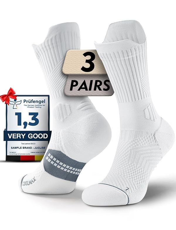 Juclise Womens Coolmax Bamboo Viscose Compression Running Crew Socks, Moisture-Wicking Anti-Blister Hiking&Gym Athletic (US, Alpha, Medium, Regular, Regular, Glacier White) by Juclise - Used condition - US$23.55