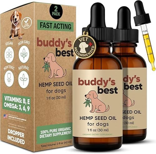 Buddy's Best Golosinas de aceite de cáñamo para mascotas, 100% aceite de semilla de cáñamo prensado en frío, Omega 3 y 6 para la salud de la cadera