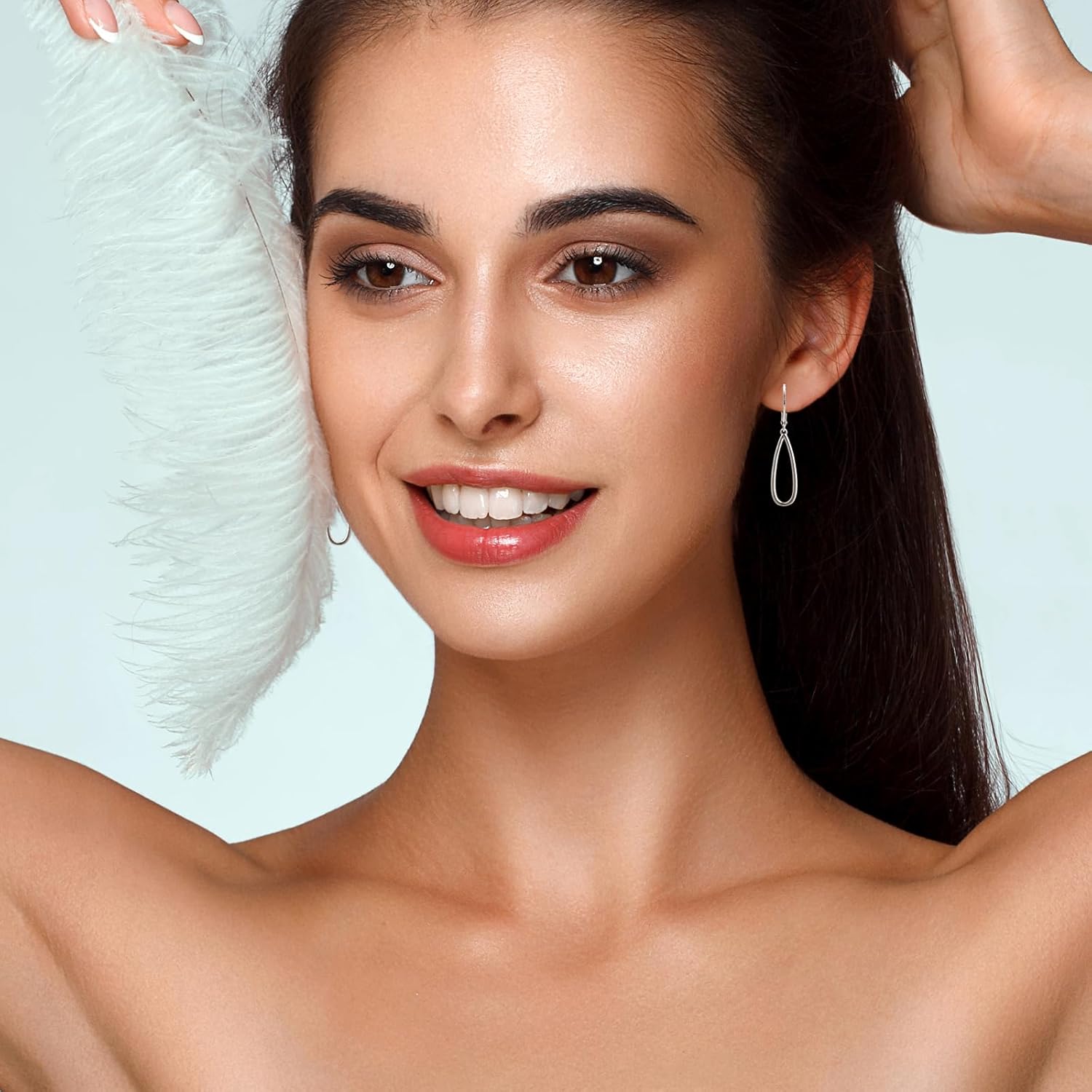 Silver Teardrop Dangle Earrings for Women Hypoallergenic Minimalist Leverback Drop Earrings - Image 3