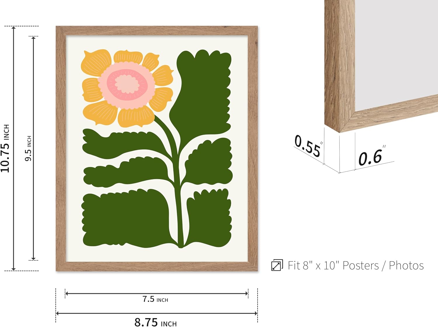 Poster Master Flower Poster - Retro Floral Print - Abstract Sunflower Art - Spring & Modern Flower Design - Tropical Design - Chic Boho Decor - Aesthetic Flower Shop Decor - 8x10 Beige Framed