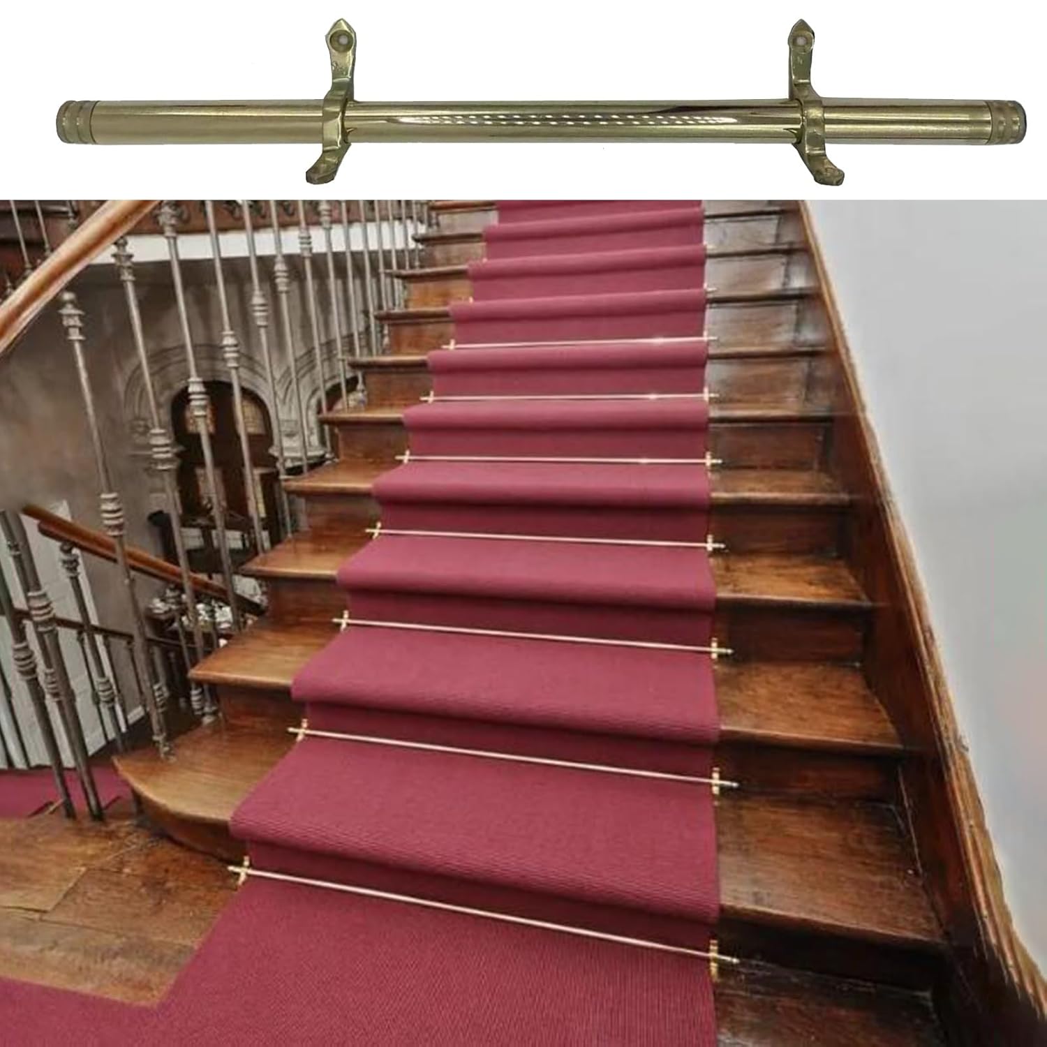 Stairway Rug Gold Runner Rods, Stair Carpet Rods Bright Brass Tube, 28in/ 32in/ 36in/ 39in Wide Stair Runner Rods for Staircases(39in(100cm))