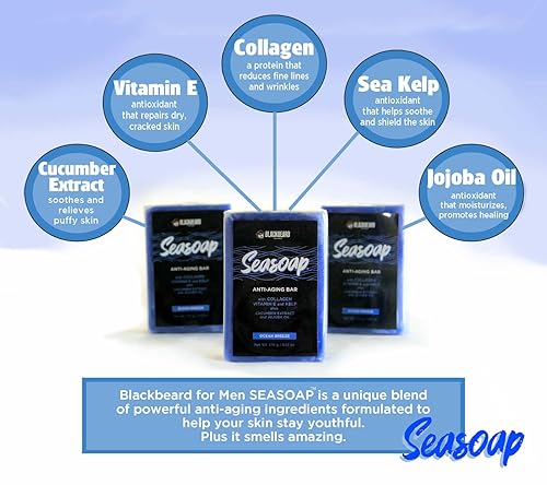 Miniatura 4 de Blackbeard For Men Seasoap - Jabón en barra que desafía la edad, jabón natural para hombre para rostro y cuerpo, barra de lujo hidratante con