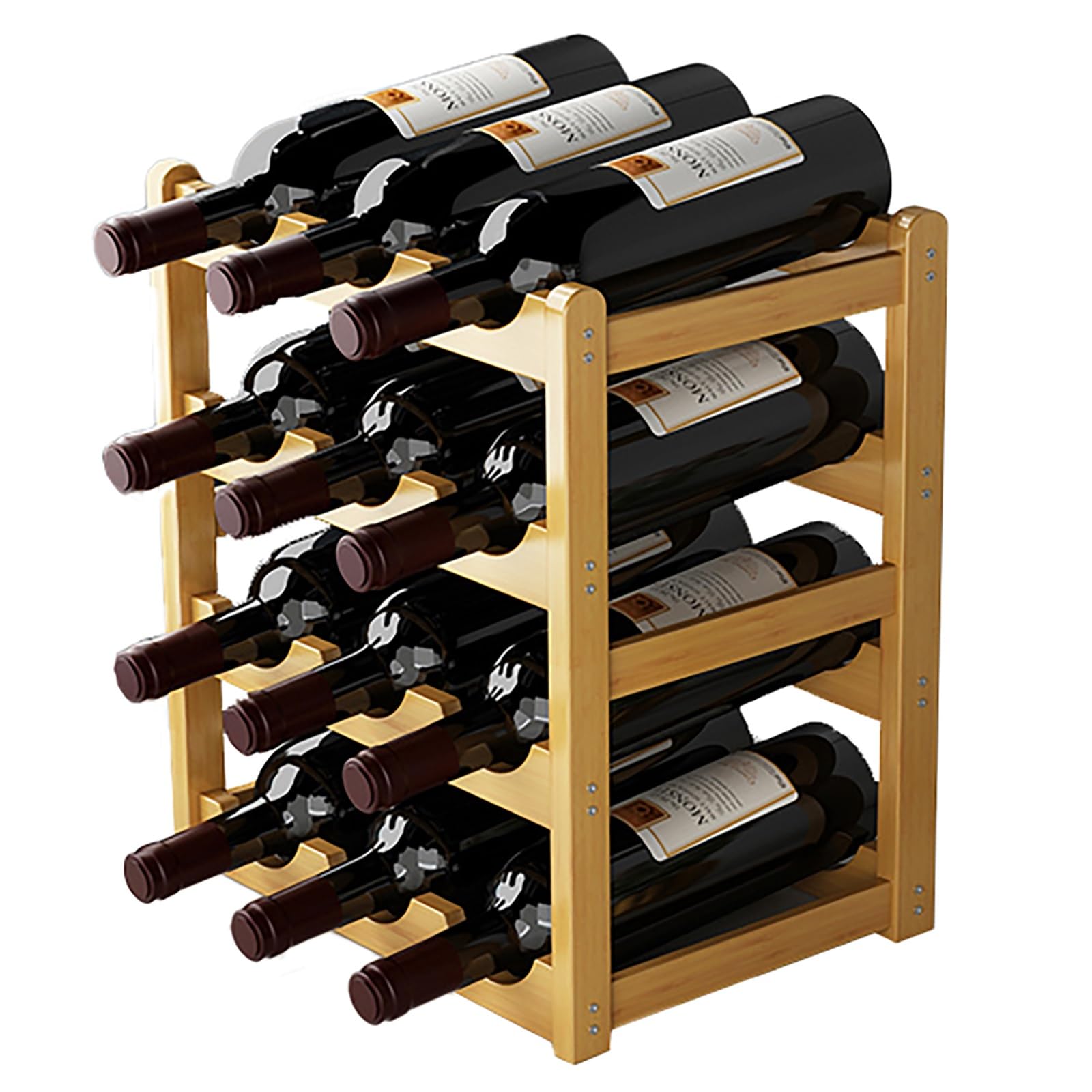 Casier à vin en bambou autoportant à 4 niveaux pour cuisine