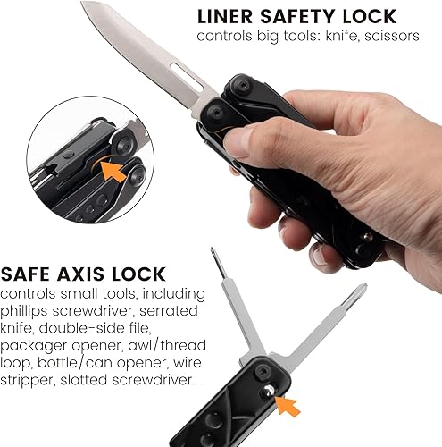 Vista 20 de Multiherramienta, alicates multiherramienta de acero inoxidable 17 en 1 con autobloqueo, cuchillo de bolsillo, funda de nailon, multiherramienta
