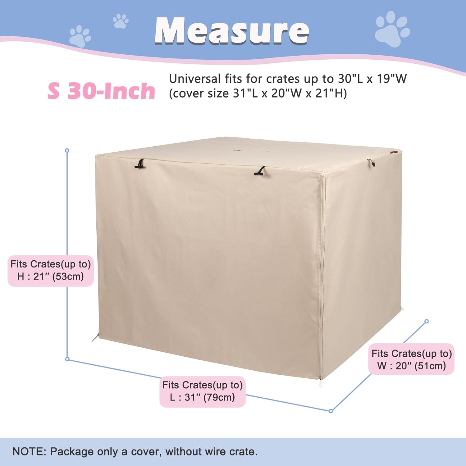 Deblue Dog Crate Cover, Durable Polyester Indoor Pet Kennel Cover Fit for 1 2 Doors Standard Wire Cage 30.0" L x 19.0" W x 21.0" H Tan