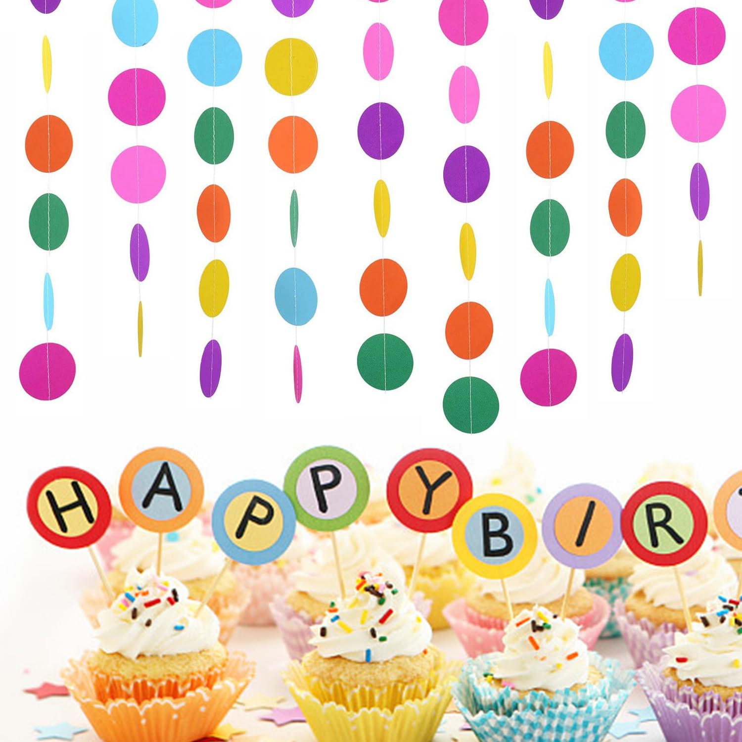 Outus Ghirlanda Di Carta Colorata 4 Metri: 2 Pezzi Con Cerchi E Punti Per Decorazioni Festa Compleanno Matrimonio