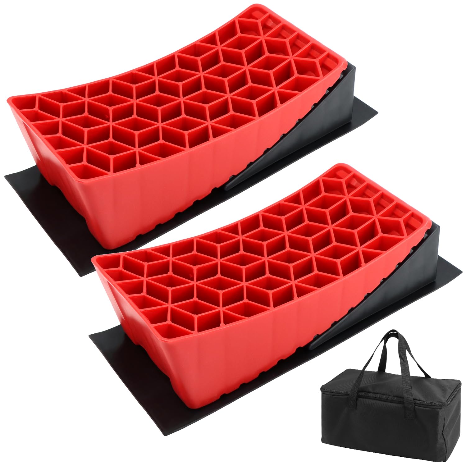 QWORK® 2 Pezzi Cunei di Roulotte, Cuneo di Guida Livellamento Fino 11cm, Cunei per Ruote con Borsa Portaoggetti, per Camper, Roulotte, Rimorchi