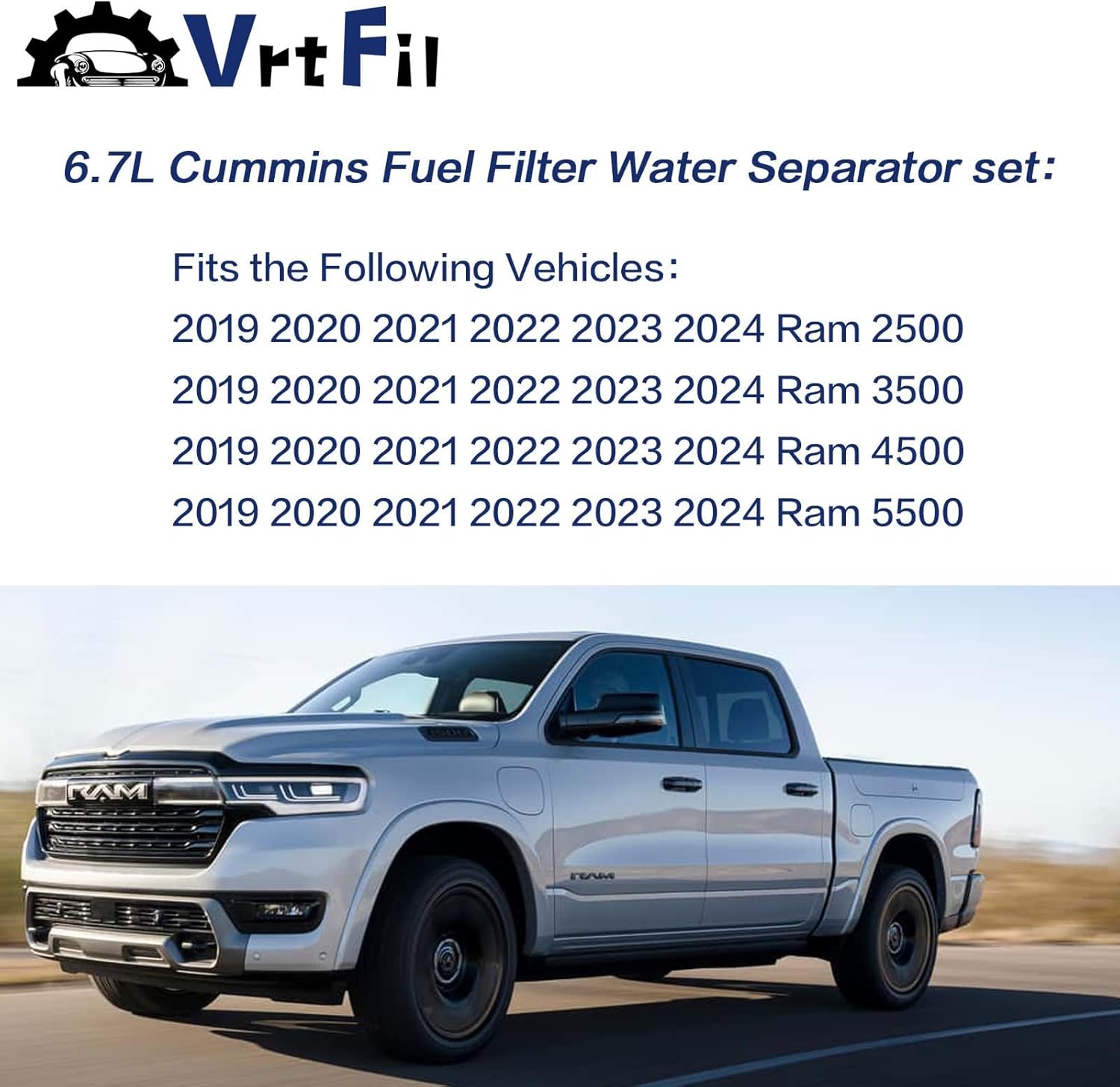 6.7L Cummins Fuel Filter Water Separator Oil Filter Set Replacement for 2019-2024 Dodge Ram 2500/3500/4500/5500 - Replaces OE 68157291AA, 68436631AA, 5083285AA
