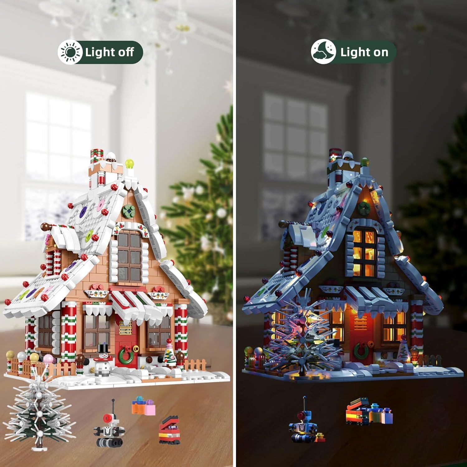 hahaspil Christmas Gingerbread House Ornaments Building Set Toys, ​with Led Light, for Kids, Boys, Girls & Adults, Christmas Decorations for Tabletop & Home, Advent Calendar 2025 (1620 Pieces)