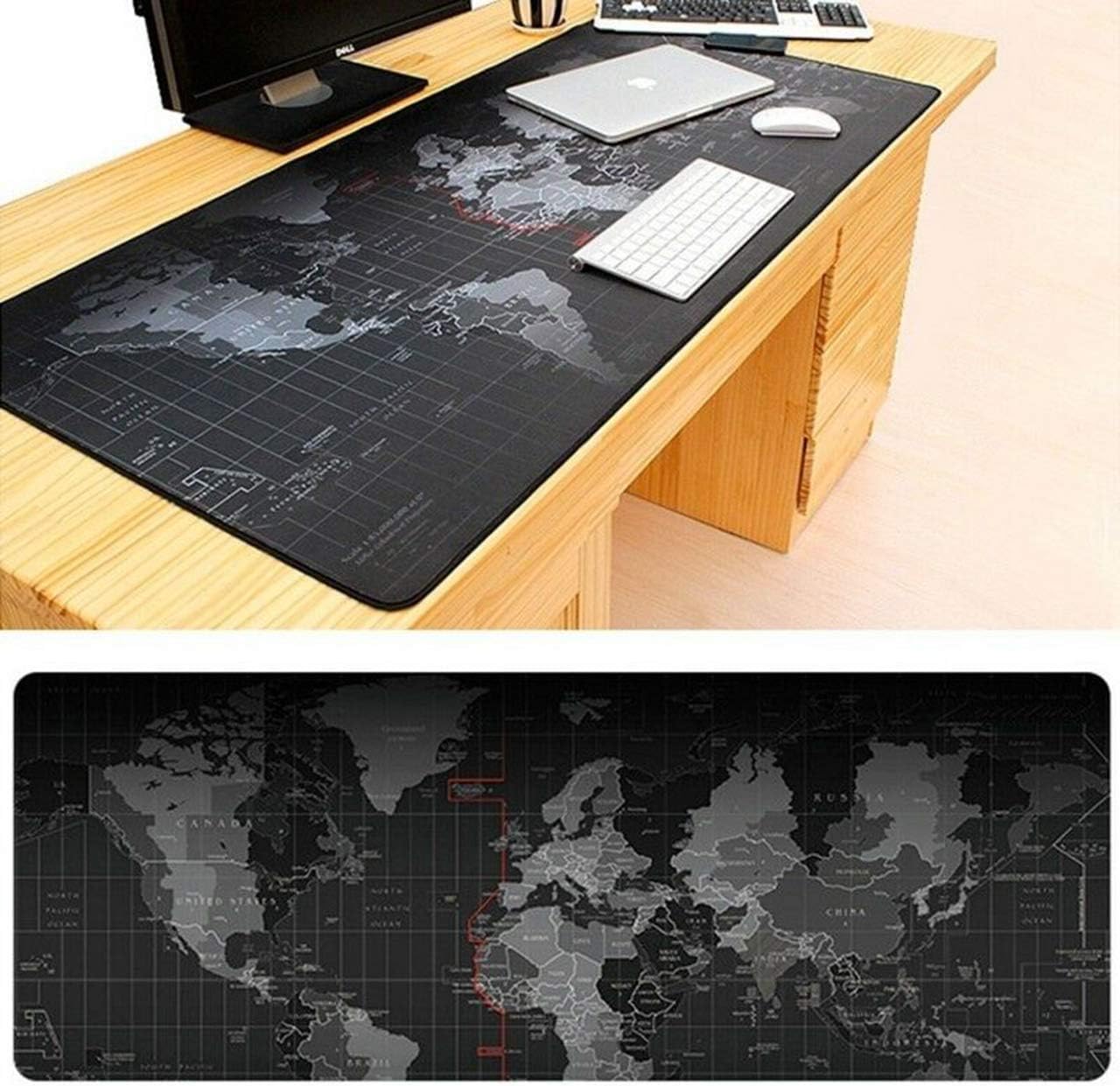 Kriture Gaming Mouse Pad Extended Mouse Map Mat (World Map 31.5"x11.8"inch,3mm),Nonslip Base, Thick, Comfy, Waterproof and Foldable Mat for Desktop, Computer, Laptop, Keyboard, Consoles, Black