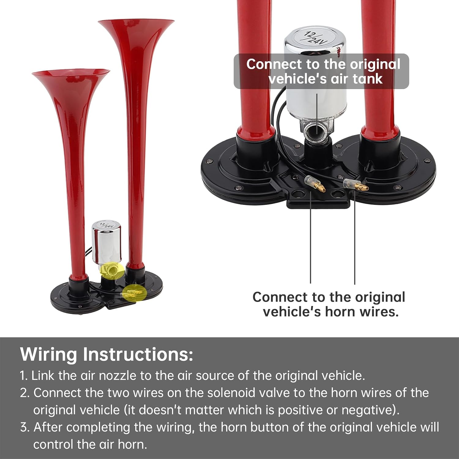 Air Horn for Truck Car, 12V/24V 150dB Super Loud Train Horns for Truck Dual Trumpet Electronically Controlled Car Air Horn for Cars Trucks Boats Motorcycles Vehicles