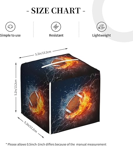 Miniatura 4 de Caja de pañuelos de fútbol americano en fuego y agua, soporte de caja de pañuelos de cuero, organizador de papel facial cuadrado, dispensador para