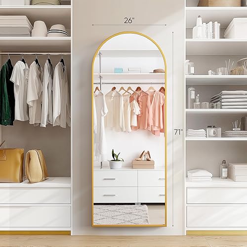 Miniatura 7 de DUMOS Espejo Arqueado de Cuerpo Entero con Soporte 71"x26" Marco de Aluminio de Piso para Dormitorio Colgante Reclinable Moderno Simple Decoración