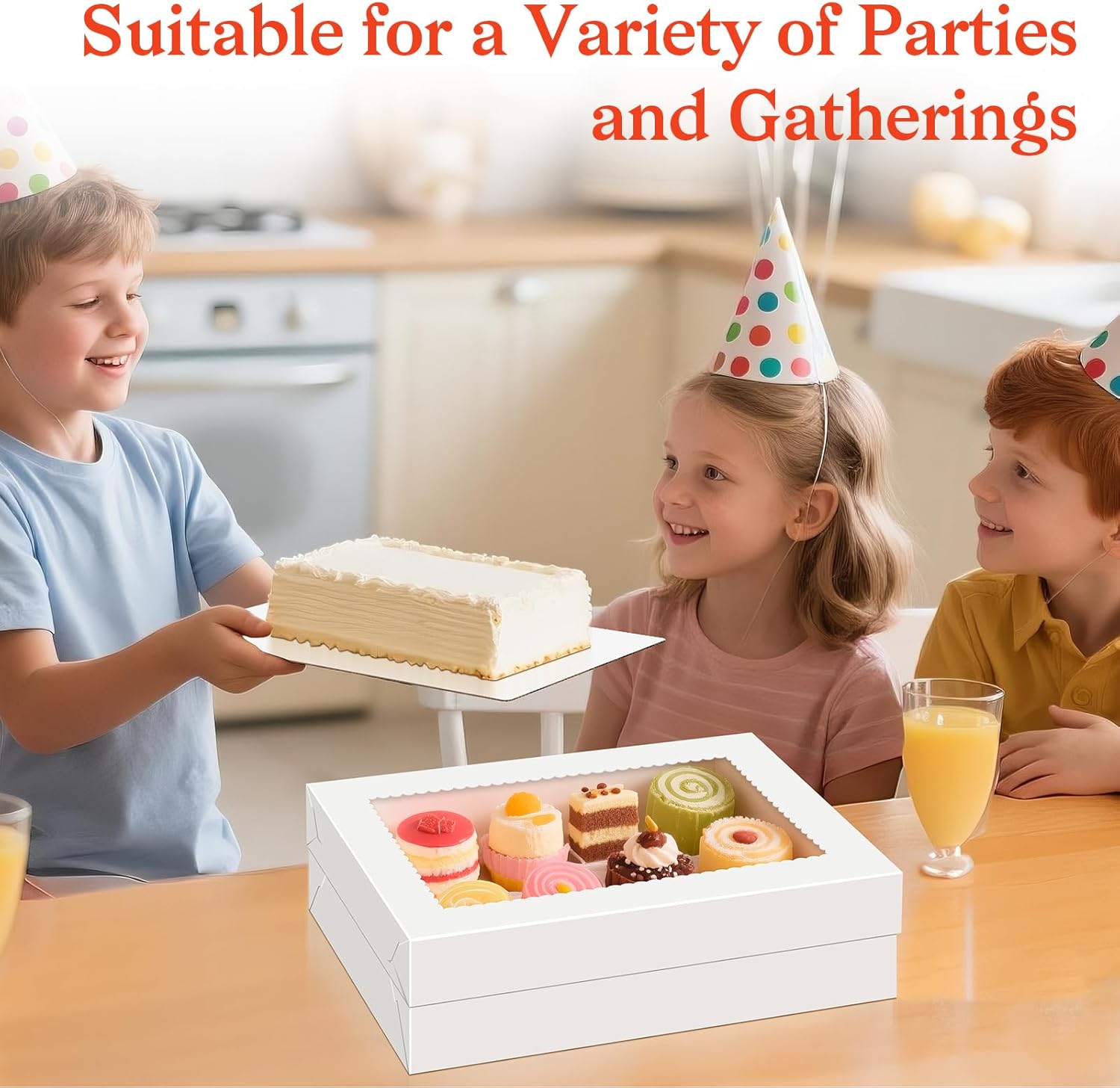 Sudaya 19x14x4 Cake Boxes with Boards, Rectangle Half Sheet Cake Boxes, 1/2 Sheet Bakery Box with Window, Disposable Carry Bakery Containers for Cookie, Donuts, Cupcakes, Pie, Wedding, Party