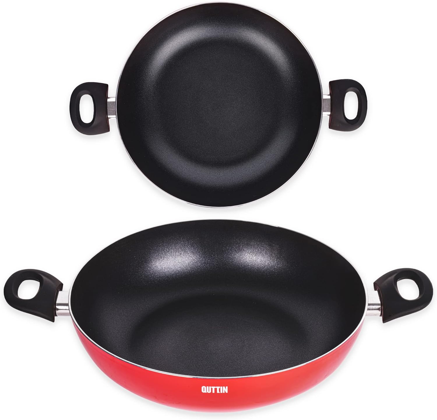 Quttin - Infinity Induction Nonstick Frying Pan with Handle for all types of cookers. Forged Aluminium Double Layer. Durable Potato Omelet. Red Medium Frying Pan 24 cm