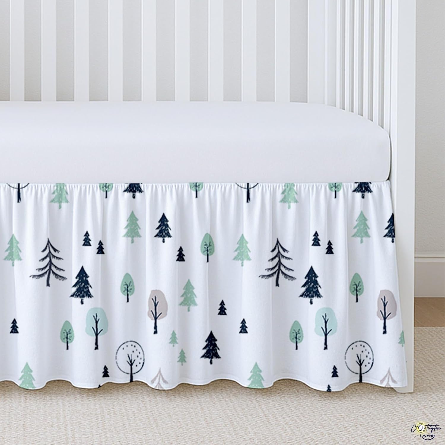 Cottington Lane Crib Skirt Dust Ruffle, Soft & Durable Nursery Crib Toddler Bedding Skirt for Baby Girls or Boys, Fits Standard Cribs 28" x 52" with 14" Drop, Classic Ruffled Design, Winter Forest