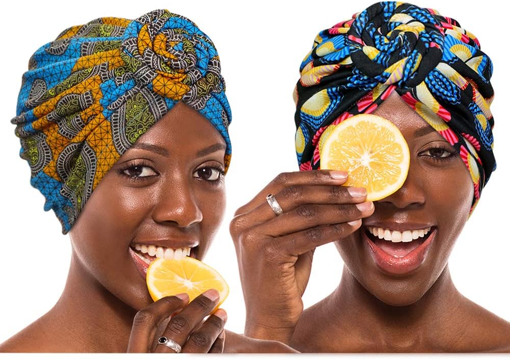 Samserot 2 Pieces Women Knotted Turban Cap, Twist Head Wrap Beanie Perfect for Long/Short Hair, Group 3