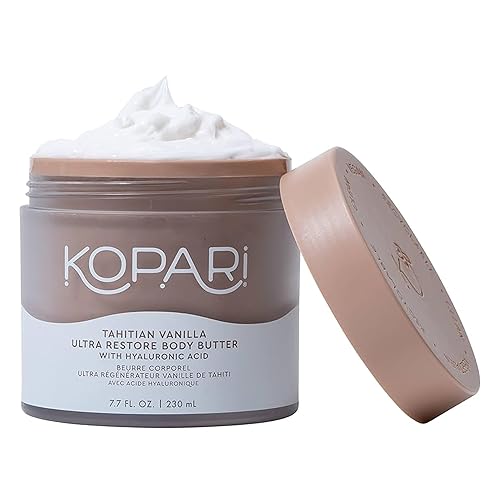 Kopari Ultra Restore - Mantequilla corporal, fórmula ligera batida, ácido hialurónico y mantequilla de mango, humedad profunda y duradera, vainilla