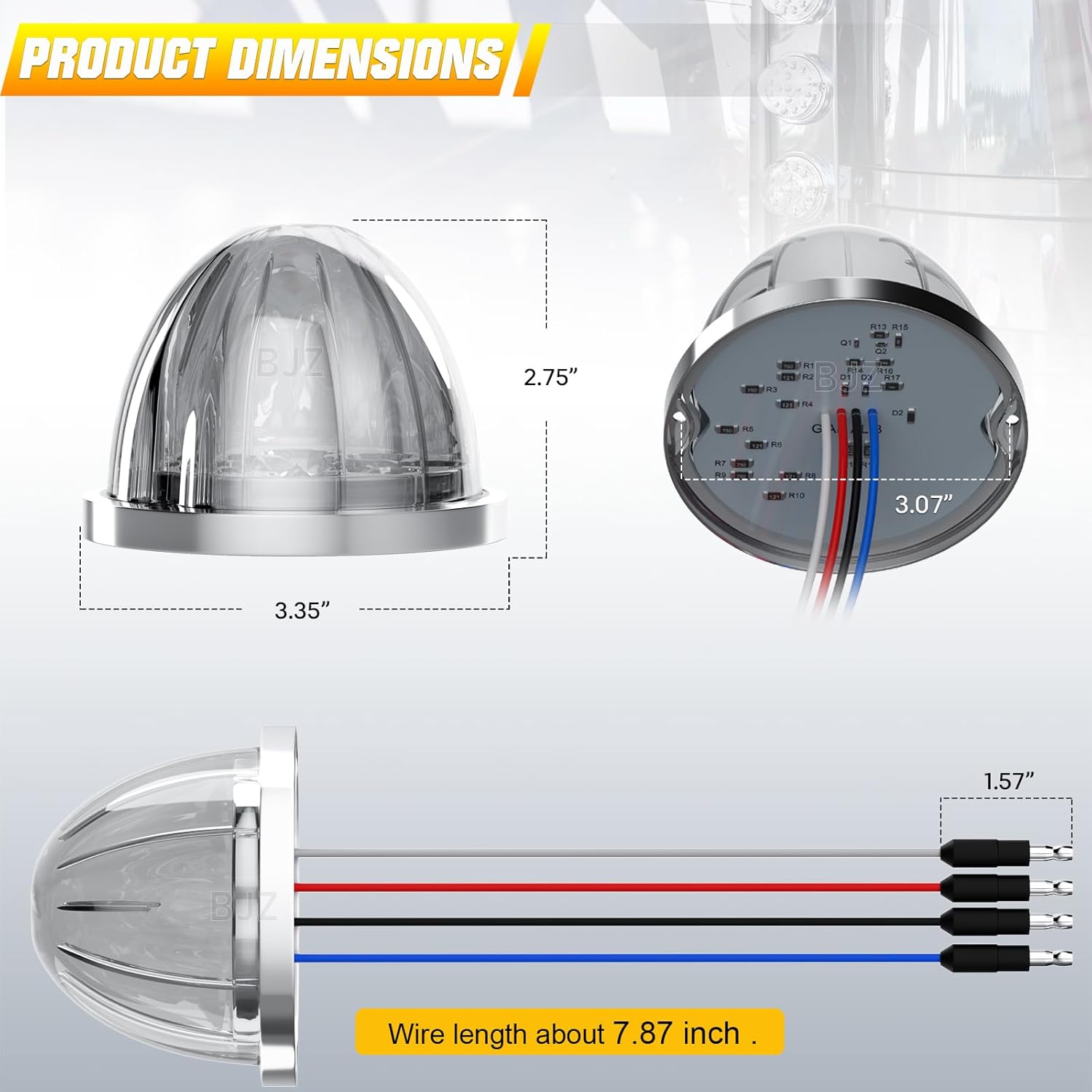 BJZ Dual Color Watermelon LED Lights Red High/Low Light + White Light 3 Function Brake Stop Running Side Marker Clearance Tail Lamps for 12V Trailer Truck Semi-trailer Heavy-duty Truck Bus Van, 4Pcs