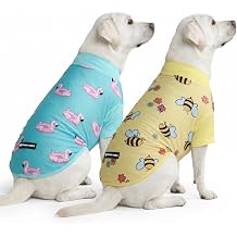 Spark Paws Sunblock Dog T-Shirt, SPF30 Protection, Lightweight Breathable Quick Dry for Dogs with Sensitive Skin - Bees & Flamingo Set of 2 - Size 2XL