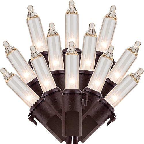 SWEET SHINE Luces de Navidad transparentes, 200 luces de cable marrón de 66 pies, paquete de 2 hebras de 100 unidades con certificación UL